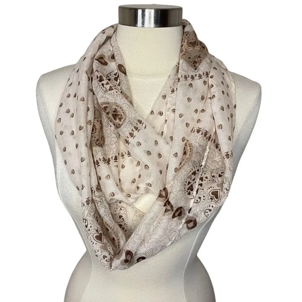 KIMBERLY C. Beige/Tan Heart Print Infinity‎ Scarf